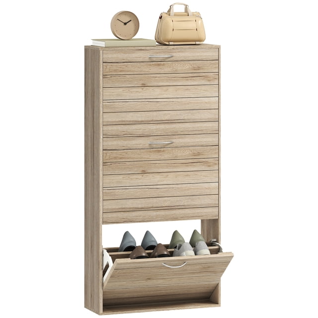 HOMCOM Armoire Mince de Rangement pour Chaussures avec 3 Tiroirs Basculants pour 12 Paires de Chaussures