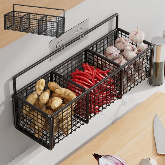 EGNMCR Kitchen Gadgets, Kitchen Accessories Kitchen Rack Storage Wall Box Punches Free Wall Drains Basket Suitable For Placing Kitchen Seasonings Oniones Ginger And Garlic iron Kitchen shelves