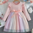 thumbnail image 2 of WUANDIXFA Robe Smockée pour Fille Robe Tutu pour Enfant Robe en Chiffon pour Petite Fille Automne et Printemps à Manches Longues Robe de Fête Rose, 5-6 Ans, 2 of 5