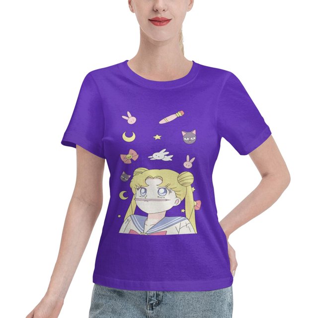 T-Shirt Basique à Manches Courtes pour Femmes Sailor Moon Lièvre Lunaire
