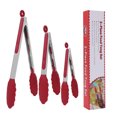 thumbnail image 1 of Unique Bargains Kitchen Tong Set Silicone Tips Stainless Steel Cooking Tongs 3Pcs Burgundy, 1 of 8