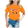 thumbnail image 1 of GDREDA Vêtements Fille Enfant Filles Mignon Mode Imprimé Col Rond Manches Courtes Tee Été Décontracté Ample Doux T-Shirt Hauts T-Shirt à Manches Courtes pour Fille Orange, 2-4 Ans, 1 of 5