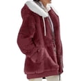 thumbnail image 1 of MAWCLOS Ladies Thickened Solid Color Hooded Cardigan Winter With Pockets Sherpa Coat Red 5XL, 1 of 2