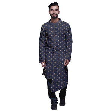 Atasi Kurta Pyjama Imprimé pour Hommes Style Asymétrique Vêtements d'Été Décontractés
