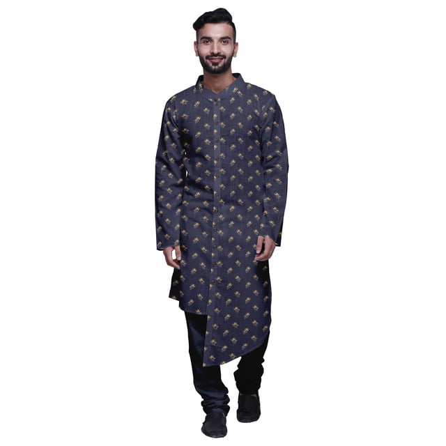 Atasi Ensemble Kurta de Fête pour Hommes Col Mandarin Kurta Pyjama Ethnique Imprimé