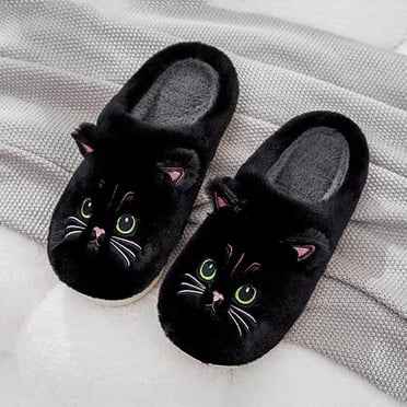 Bmisegm Couple Fall and Winter Cotton Slippers Cat Cartoon Cute Plush Slippers Home Warm Slippers Winter Slippers for Women Black 8.5
