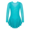 thumbnail image 1 of Miaeowve Kids Girls Figure Skating Dress Rhinestone Mesh Irregular Ballet Dan Dress Performance Dancewear Lake Green 12, 1 of 7