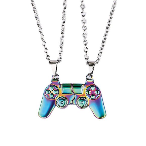 Magnetic Game Controller Necklace Couples Gamepad Pendant Chain Gifts-Colourful--(Bmatwk)