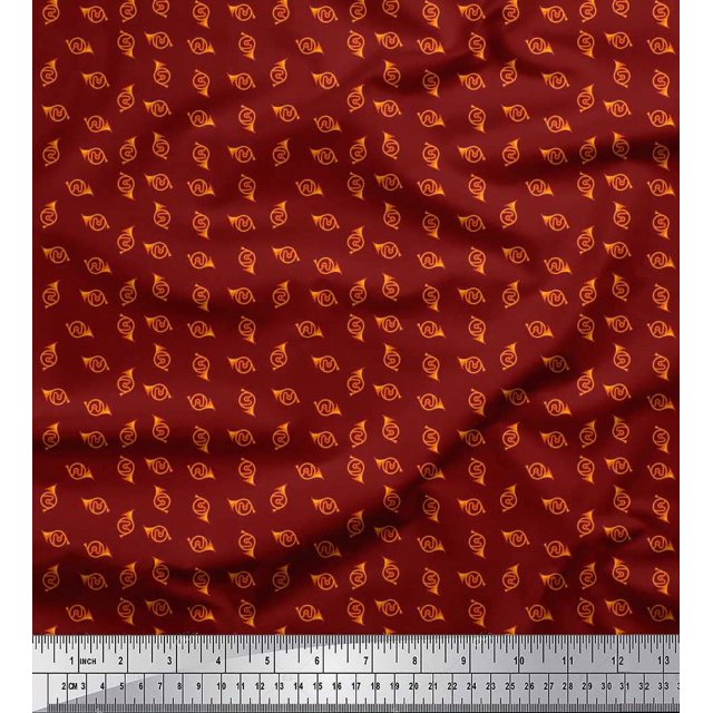 Soimoi Poly Georgette Fabric French Horn Musical Instrument Print Fabric by The Yard 52 Inch Wide
