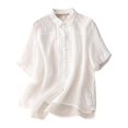 thumbnail image 1 of hotojiny Womens Button down Shirt Lightweight Cotton Linen Short Sleeve Beach Tops Spring Breathable Flowy Solid Color Clothes, 1 of 2