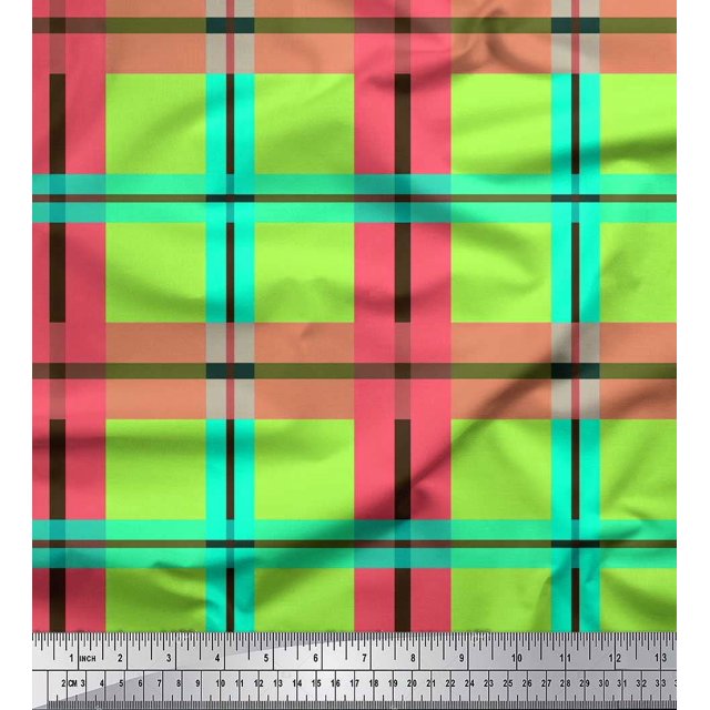 Soimoi Viscose Chiffon Fabric Check Check Print Sewing Fabric Yard 42 Inch Wide