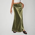 thumbnail image 2 of Kvture Ladies Fashion Women Solid Color Elastic Waist Drawstring Long Skirt Green XXL, 2 of 6