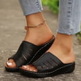 thumbnail image 4 of WRKEKC Sandals for Women Open Toe Elevated Wedge Slides Solid Color Cut Out Design Outdoor Beach Summer Sandals, 4 of 9