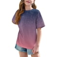thumbnail image 3 of DecSea Girls Short Sleeve T shirt Kids Summer Oversized Gradient Crew Neck Tops Casual Basic Tee 5-14Years, 3 of 8