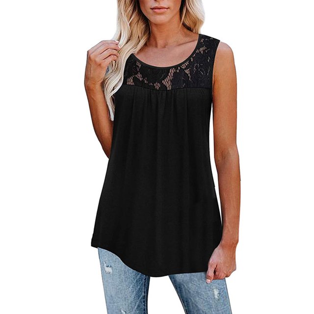 MAWCLOS Ladies T Shirts Plain Tank Tops Solid Color Vest Basic Vaction Sleeveless Cami Black XXL
