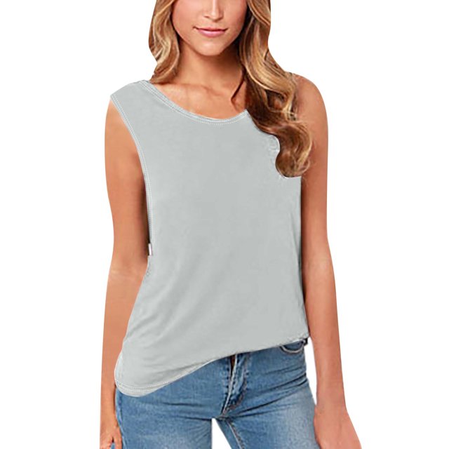 Timegard Camisoles pour Femmes Sans Manches à Col Rond Dos Nu Chandails Couleur Unie Hauts Décontractés Mode