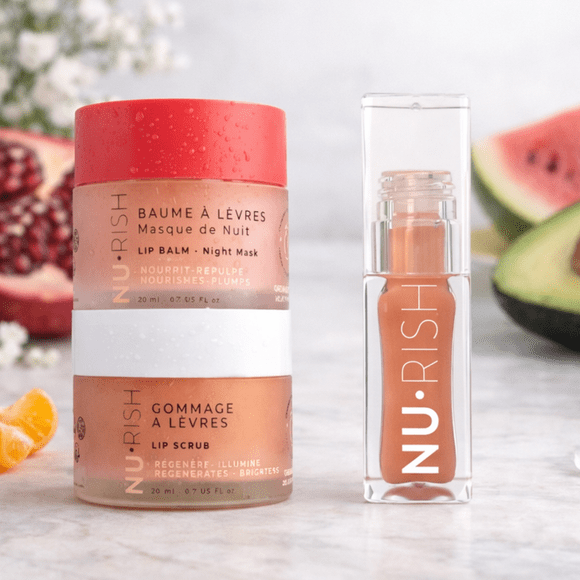 NU·RISH Complete Lip Care Routine - Scrub, balm and Oil for Hydrated, Plump Lips
