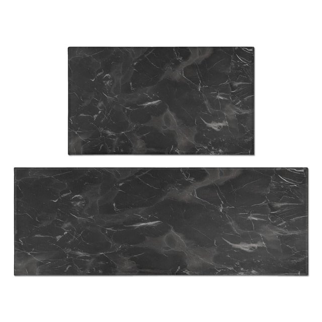 2 Piece Set Black White Marble Anti Fatigue Mats Stylish and Practical Addition to Your Kitchen