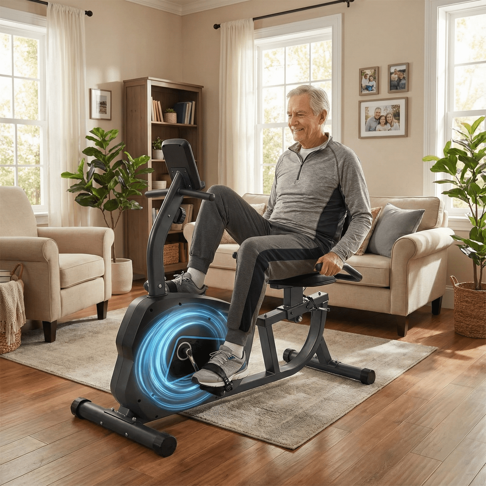 Naipo Exercise Bike Indoor Recumbent Exercise Bike Type Stationary with Adjustable Seat and 8 Resistance Level Seat Height Adjustment