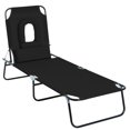thumbnail image 1 of CoSoTower Adjustable Outdoor Lounge Chair, Garden Folding Chaise Lounge with Face Hole Reclining Tanning Chair Seat, Folding Camping Beach Lounging Bed w/ Support Pillow, Black, 1 of 6
