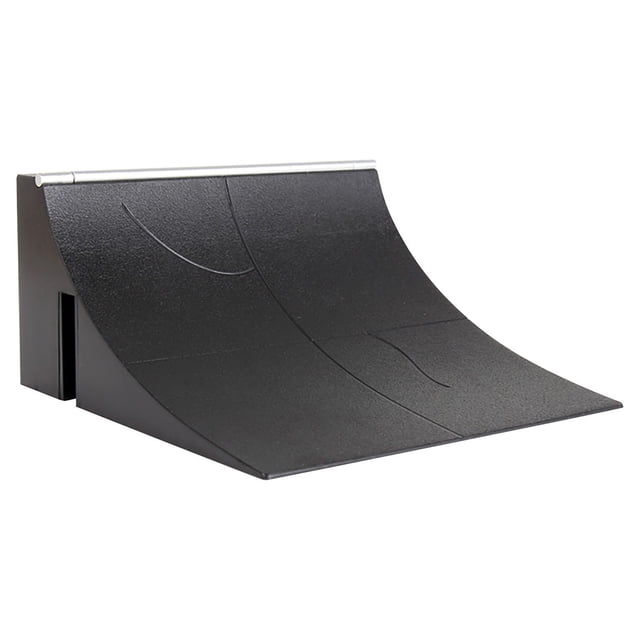 Toys Skate Parks Kit Ramp Parts for Finger Skateboard featuring a black fingerboard ramp with a smooth curved surface and metal edge detail, perfect for finger coordination training, mini skate park setups, and creative play. Suitable for sports enthusiasts and children.