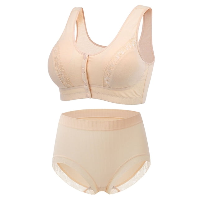 Bra And Panty Sets For Women Front Button Shaping Cup Shoulder Strap No Underwire Bra Plus Size Underwear Set