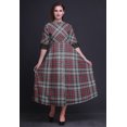thumbnail image 2 of Bimba Check Printed Womens Roll Up Sleeves Dress Mandarin Collar Button Down Shirt-Small, 2 of 5