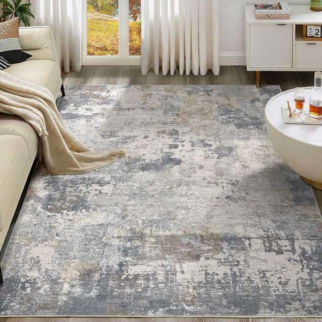 x Area Rug Living Room Rugs Washable Neutral Modern Abstract Soft Thin Large Rug Indoor Floor No Slip Rug Carpet for Bedroom Under Dining Table Home Office Decor Grey