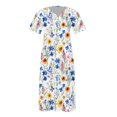 thumbnail image 4 of Ovzne Robes pour Femmes Robe Femme Robe Unie Ample Décontractée à la Mode Imprimée à Manches Courtes à Col en V Robe Mi-Mollet à Manches Courtes à Col en V Robe de Printemps à Manches Courtes Imprimé, 4 of 6