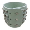 thumbnail image 2 of Gray Leather 4 Row Pyramid Studded Wristband Bracelet, 2 of 5