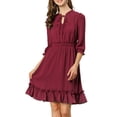thumbnail image 2 of INSPIRE CHIC Women's Layered Ruffle Hem 3/4 Sleeves Smocked Chiffon A-Line Dress XL Burgundy, 2 of 8