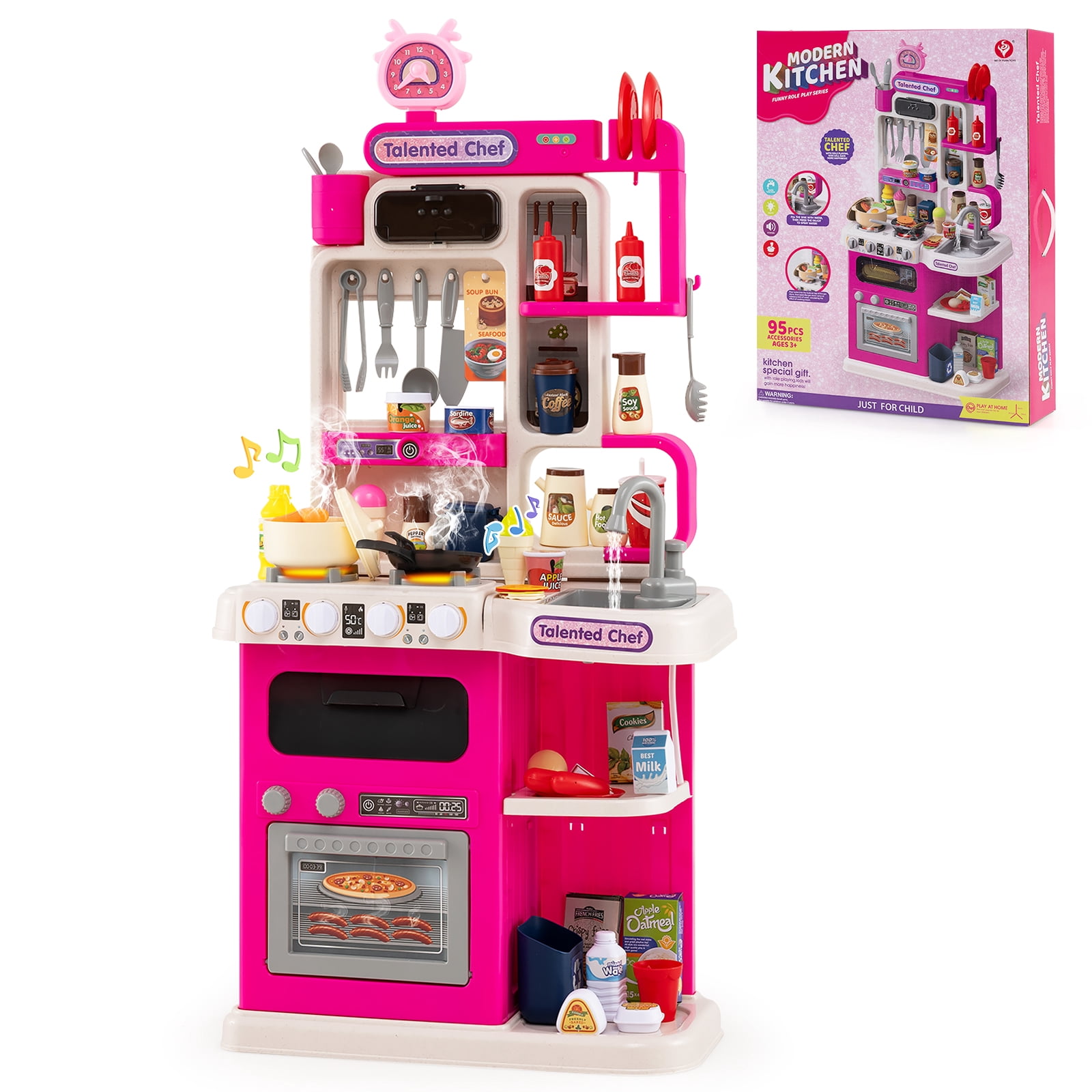 Patiojoy Kids Play Kitchen Set Chef Pretend Kitchen Playset Toy Kitchen Pink