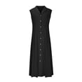 thumbnail image 5 of Amzcrzy Robes pour Femmes Couleur Unie Sans Manches Robes de Printemps Col en V à Boutons Robe d'Été Confortable Robe en Coton et Lin Tendance Col Rabattu Robes Maxi, 5 of 5