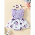 thumbnail image 2 of EYIIYE Barboteuse-Robe d'Été pour Bébés Filles Nouveau-Nés en Dentelle Sans Manches Combinaison à Imprimé Floral Patchwork Barboteuse Col Ras du Cou Justaucorps Robe avec Bandeau Mignonne Décontractée Vêtements Quotidiens, 2 of 9