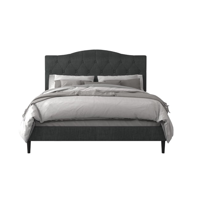 Lit Plateforme Capitonné Rembourré Mason Gris Anthracite - Simple