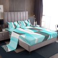 thumbnail image 1 of Erosebridal Cyan Abstract Full Sheet Sets, Chic Minimalism Bedding Full Size, Geometric Stripe Decor 4pcs, 1 of 7