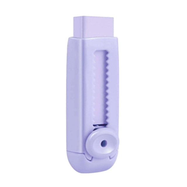 Push the Eraser eraser for primary school students, designed with a push mechanism and roller wheel for easy control. Ideal for erasing pencil and colored pencil marks without leaving traces or scraps, keeping study areas clean. Features a pastel purple casing with an ergonomic design, suitable for school supplies and classroom use.