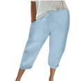 thumbnail image 1 of Timegard Womens Cotton Linen Pants Casual High Waist Drawstring Crop Pants Solid Color Trousers with Pocket, 1 of 6
