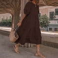 thumbnail image 1 of LOVZFMLL Mode Femmes Ample Couleur Unie O Manches Bouffantes Décontractée Manches Courtes Robe Café 4TG, 1 of 3