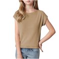 thumbnail image 1 of LLYWEY Girls Ribbed Sweaters , Casual Loose Cap Sleeve Round Neck Pullover Tops Fall Shirts, Khaki, M, 1 of 3