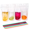 thumbnail image 1 of Tomnk 200 Pcs Sachets de Boisson Transparents Sacs à Smoothie Sacs Refermables à Fermeture Éclair Robustes à Main Sachets Translucides Autoportants en Plastique Sacs à Boire Gousset de Fond 2,4 Pouces avec 200 Pcs Stra, 1 of 7