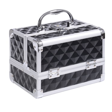 Boîte de Rangement pour Bijoux en Train de Maquillage en Aluminium Pro, Organisateur Cosmétique, Noir