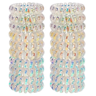 JessLab Lot de 20 Élastiques à Cheveux en Spirale / Sirène Argentée / Attaches de Queue de Cheval en Spirale Sans Traces et Sans Marque pour Femmes et Filles, Imperméables et Doux pour Tous les Types de Cheveux