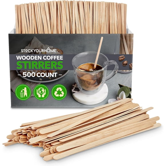 500 Bâtonnets à Mélanger en Bois pour Café, Mélangeurs en Bois en Vrac pour Café et Thé, Mélangeurs Jetables pour Boissons Chaudes, Mélangeurs à Café en Bois de 5 Pouces pour la Maison, Sans Bâtonnets à Mélanger en Plastique