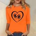 thumbnail image 2 of Dadaria Chemise Orange pour Femmes Hauts Manches 3/4 T-Shirt Col Rond Grande Taille T-Shirt Été Imprimés Main Chandail Blouses 3TG, 2 of 5