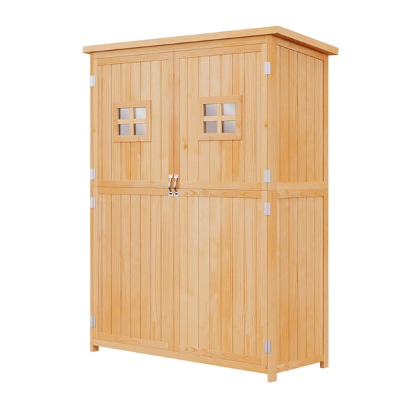 Remise de Jardin Extérieure en Bois Nature 50 Pouces - Armoire à Outils 4 X 1,5 Pi avec Tablettes et Fenêtres - Parfaite pour l'Organisation du Patio, de la Cour et de l'Entrée