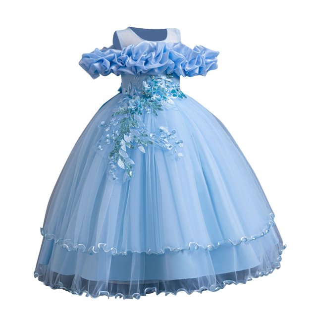 Ashirexll Robe de Performance Sans Manches pour Filles Jupe Tutu en Maille Col Rond Robe Trapèze Formelle pour Hôte Fête Tenue de Danse Âge 3-14 Ans Bleu Ciel 11 Ans