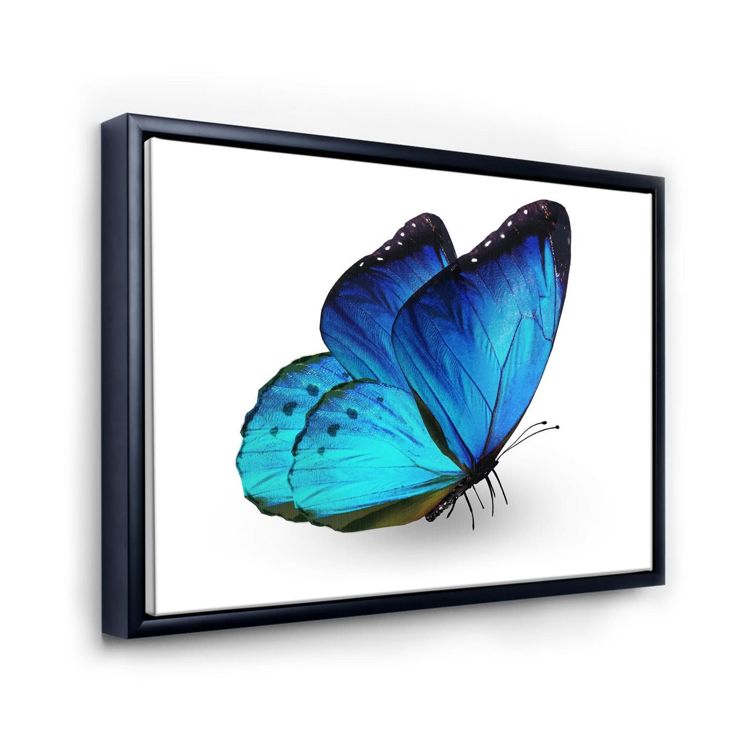 Designart Papillon bleu vibrant ART MURAL À CADRE FLOTTÉ