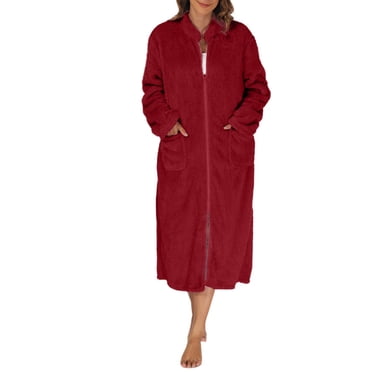 AherBiu Long Robes for Women Plush Warm Soft Lightweight Zip up Bathrobe Winter Loose Comfy Homewear
