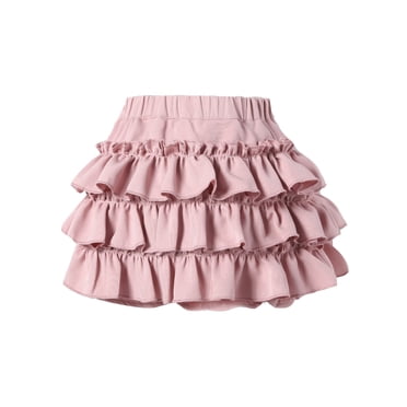 GPOECD Girls Dresses Spring Summer Short Cake Layer Pleated Korean Style Half Skirt for Children Solid Color Fashion Personality Short Dress Pink,140-2XL